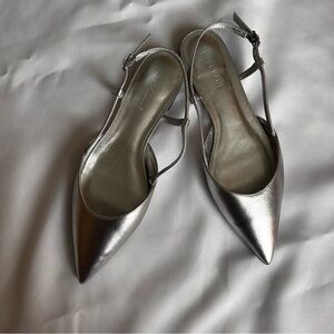 Everlane Silver Slingback Flats Pointed Toe Leather Size 6